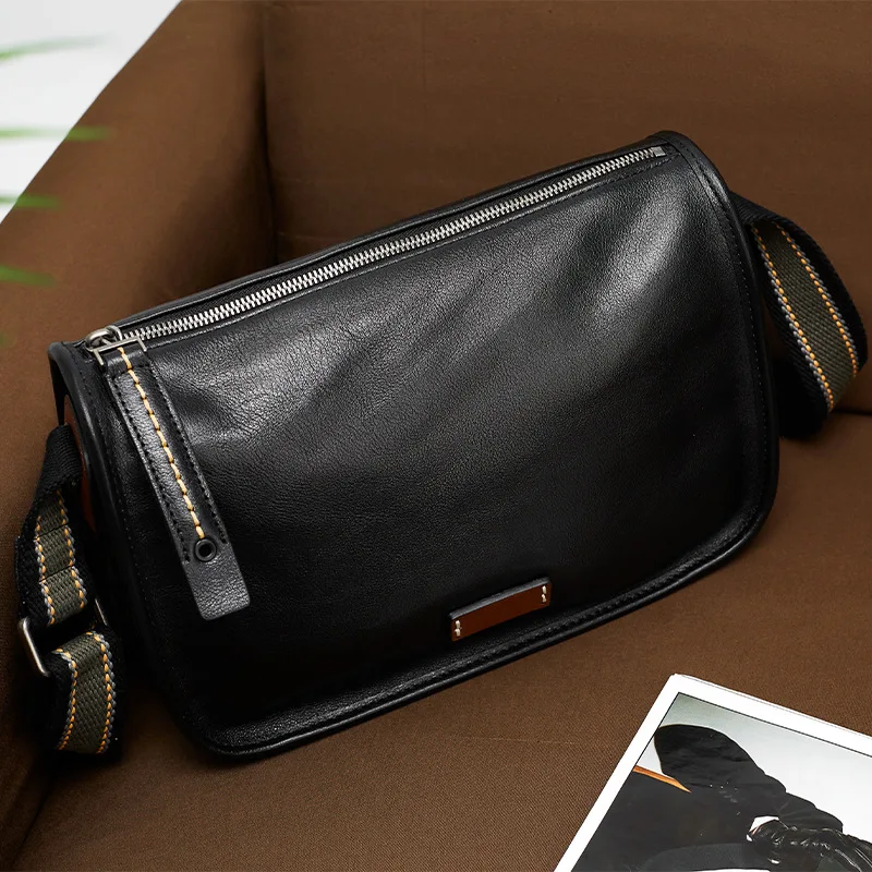 New Business Genuine Leather Men's Crossbody Bag Large Capacity Cowhide Casual Shoulder Messenger Purse for Daily Commute Travel