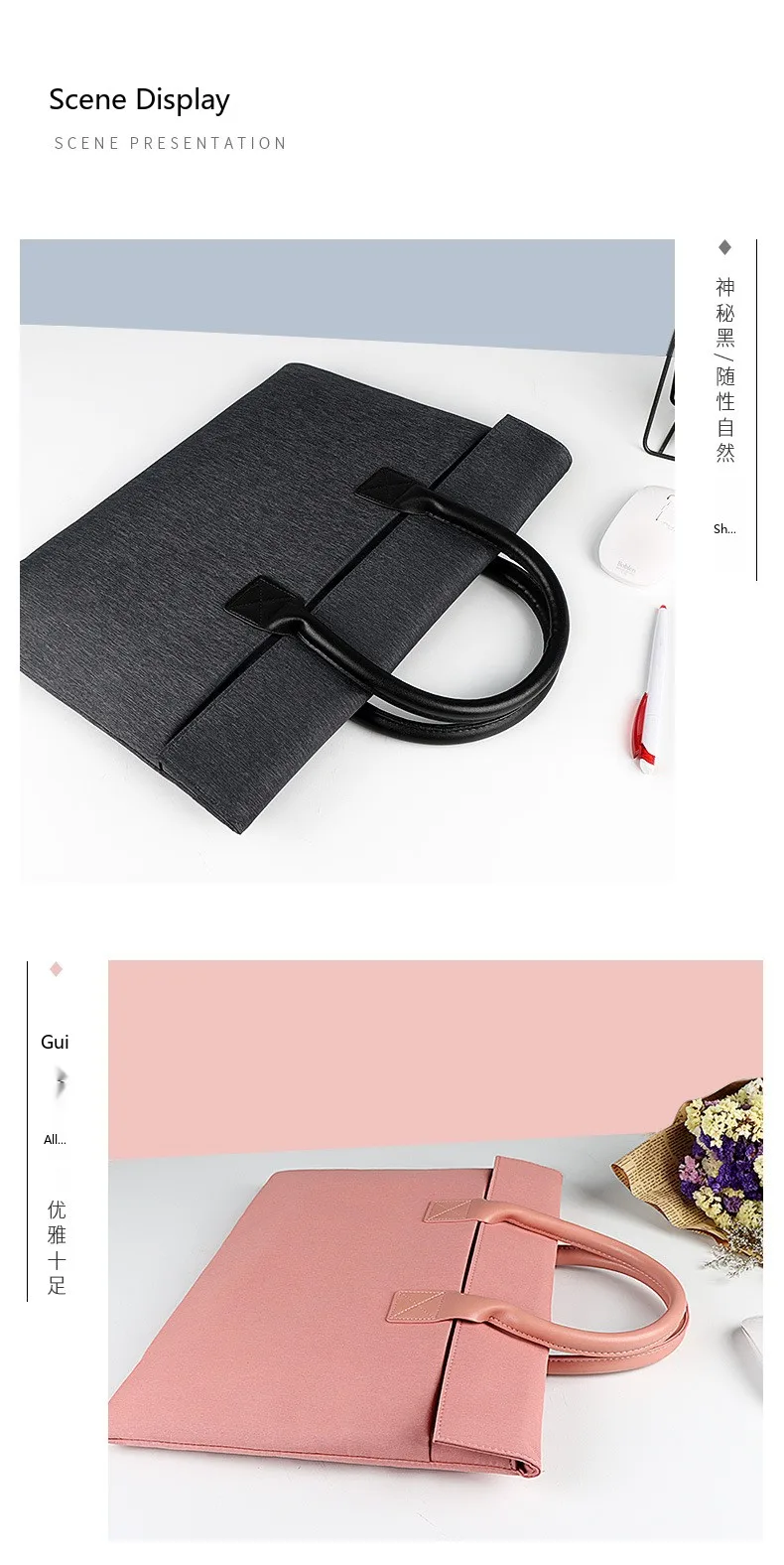 Modische Laptop-Tragetasche 13 15 Zoll Rosa Grau Wasserdichte Nylon-Aktentasche für Frauen im Büro – Detail 11
