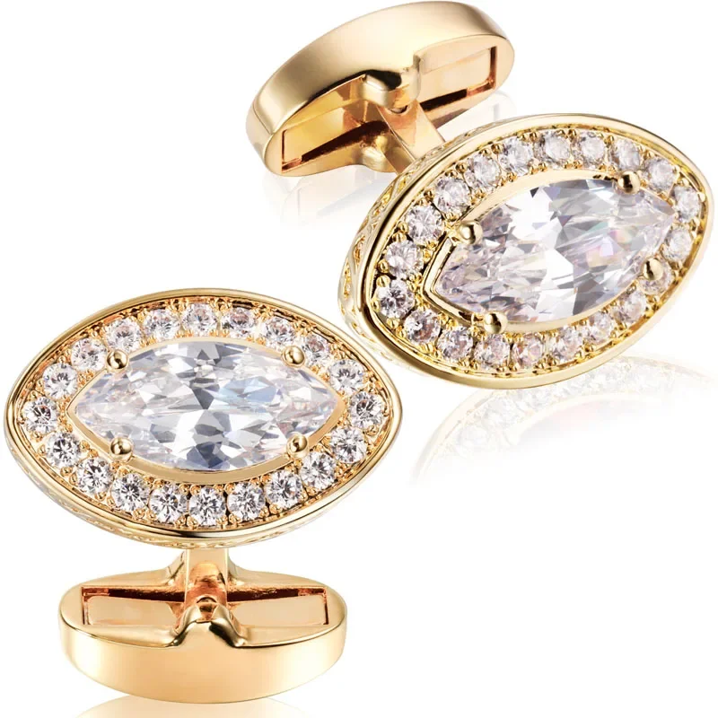 HAWSON 2020 New Products Oval High Quality Men's Shirts Cufflinks Crystal Cuff Button Hot Wedding Gift Button With Box