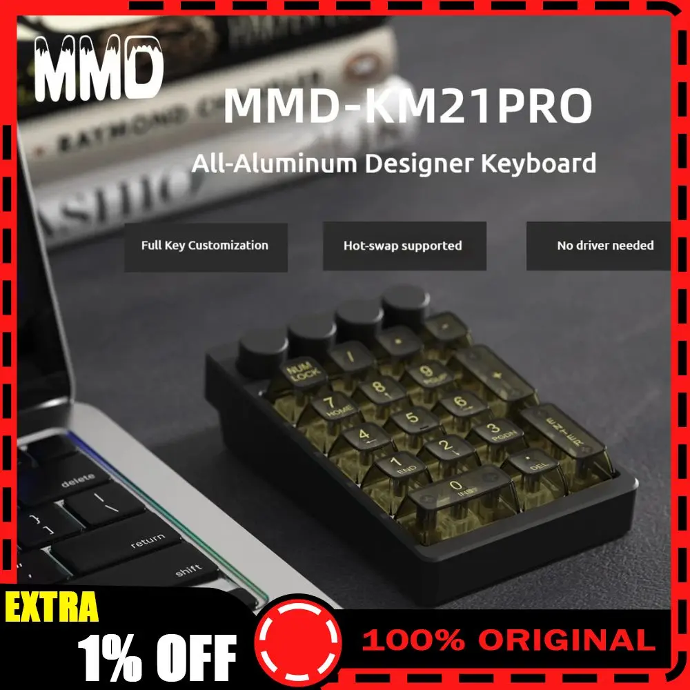 

MMD KM21PRO Designer Keyboard Wired with Knob Hot-Swap CNC Aluminum 21keys Mechanical Keypad Mini Portable PS Designer Keyboard