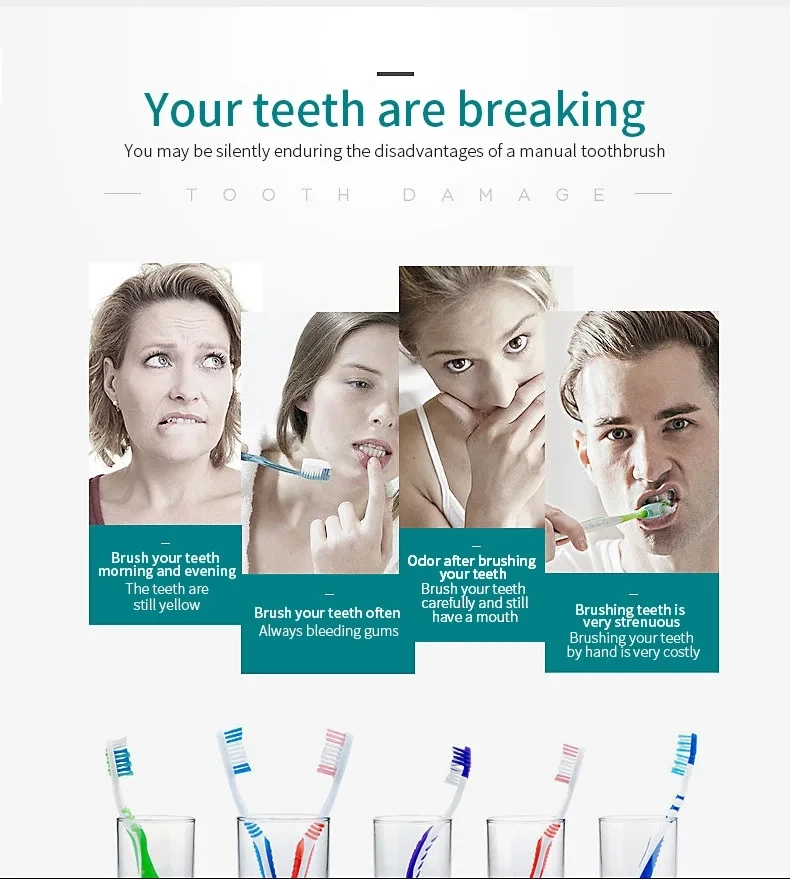 فرشاة أسنان كهربائية صوتية للبالغين ، فرشاة أسنان قابلة لإعادة الشحن USB ، 6 أوضاع نظيفة ، فرشاة تبييض وتنظيف للأسنان قابلة للغسل