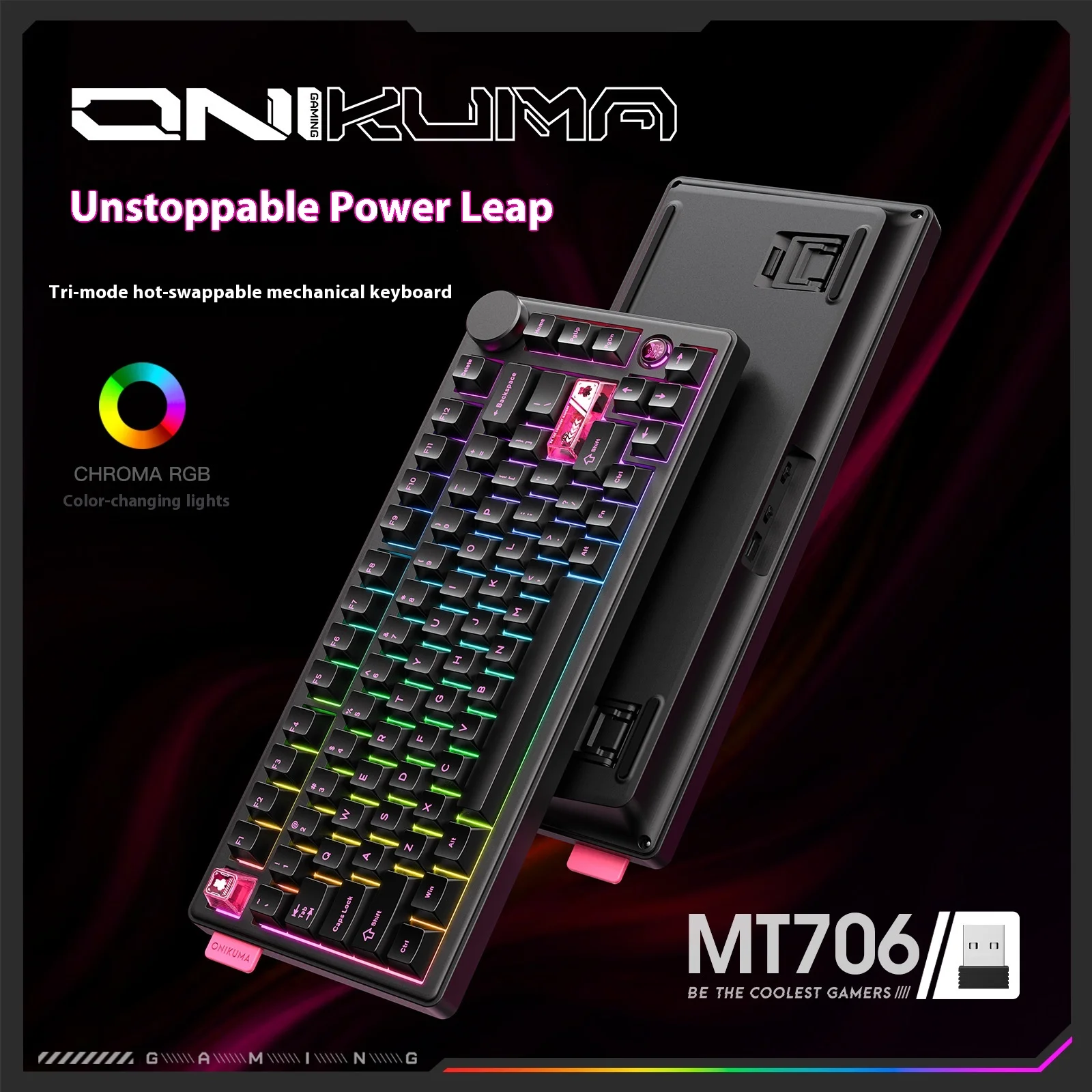 Onikuma Mt706 メカニカルキーボード - トリプルモードワイヤレス (2.4g/Bluetooth/有線)、eスポーツゲーミングPC用RGBバックライト