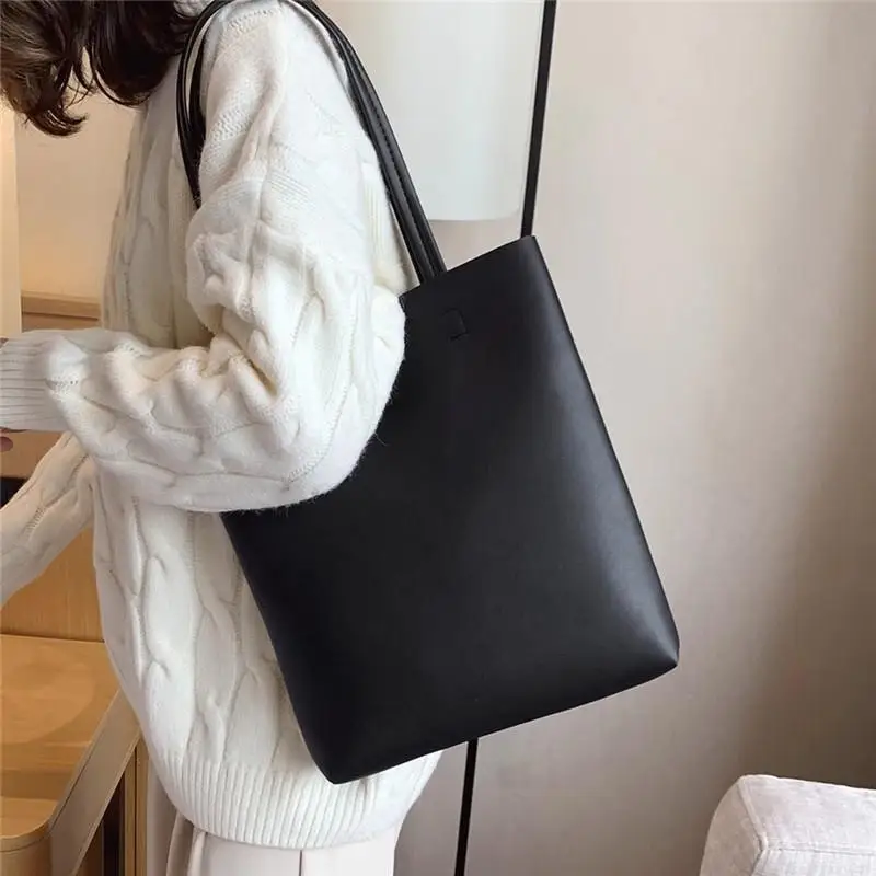 

Elegant Korean Solid Color Shoulder Bag for Ladies, Large Storage Tote Bags, PU Leather Gifts for Women