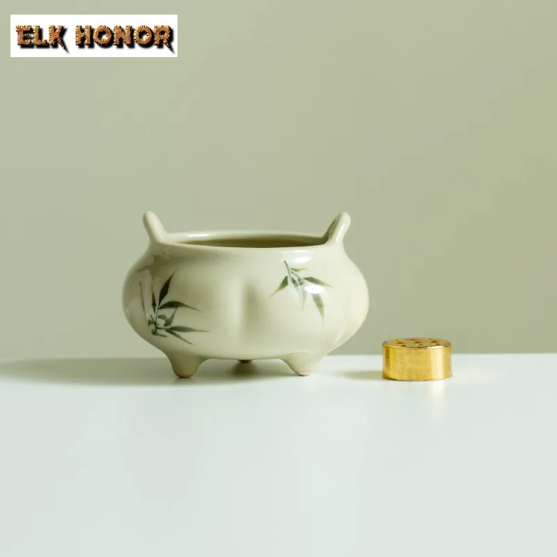 الرماد النباتي رسمت باليد الخيزران ترايبوديا حامل البخور البخور الدخان شلال البخور المشرق مبخرة Teaset الحلي