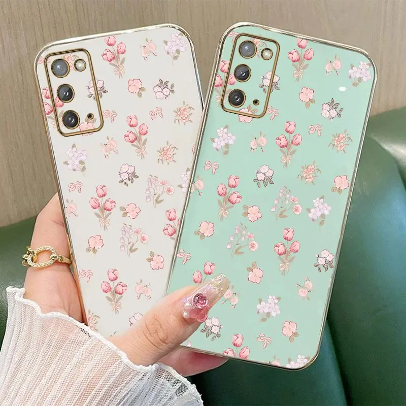 Note20Ultra Tulips Plating Phone Case For Samsung Galaxy Note 10 Plus Lite  Note8 9 M13 14 42 31 30S 51 52 53 M54 15 F54 Cover