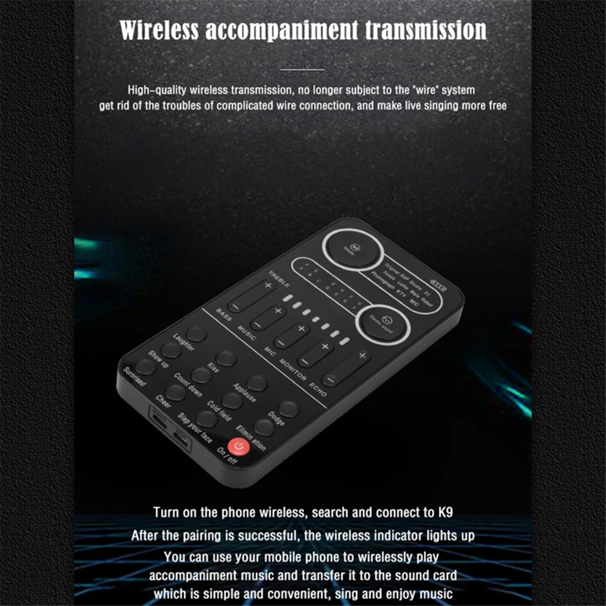 K9 Voice Changer Live Sound Card 12 Electric Tones Microphone Live Broadcast Sound Card for MobilePhone Computer PC