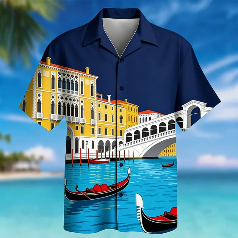 

Men's Vintage Artistic Unique Elegant Scenic Print Short Sleeve Shirt Casual Fashion For Daily Commute And Vacation Styling