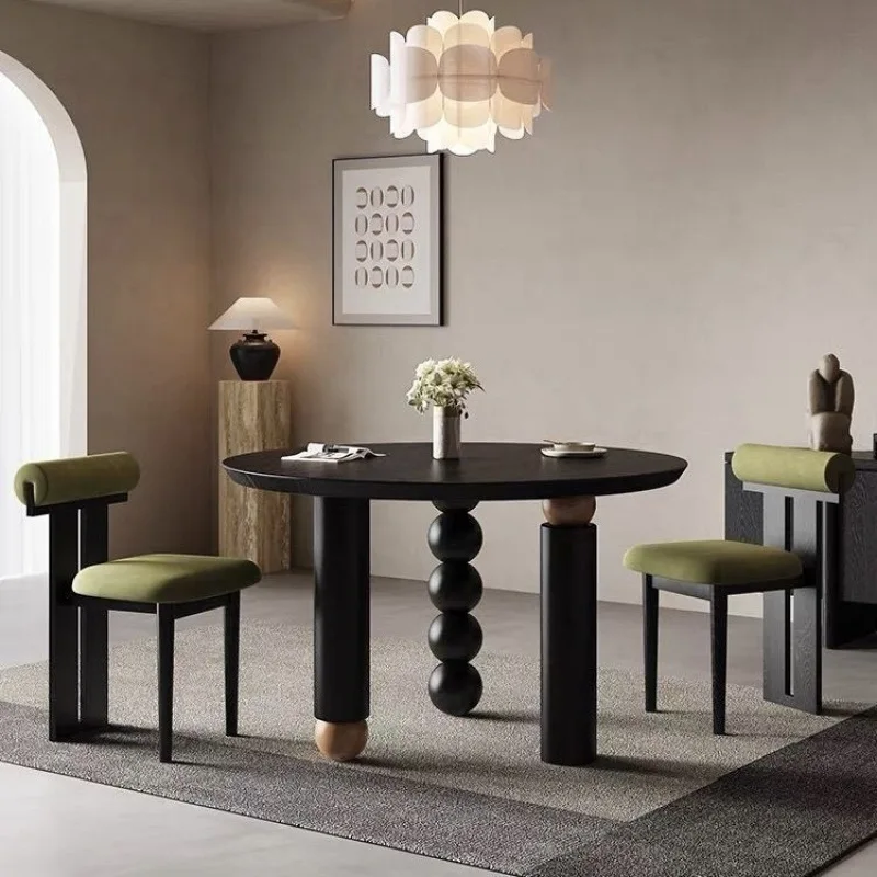 All solid wood French designer black dining table antique small apartment home creative dining table rectangular retro