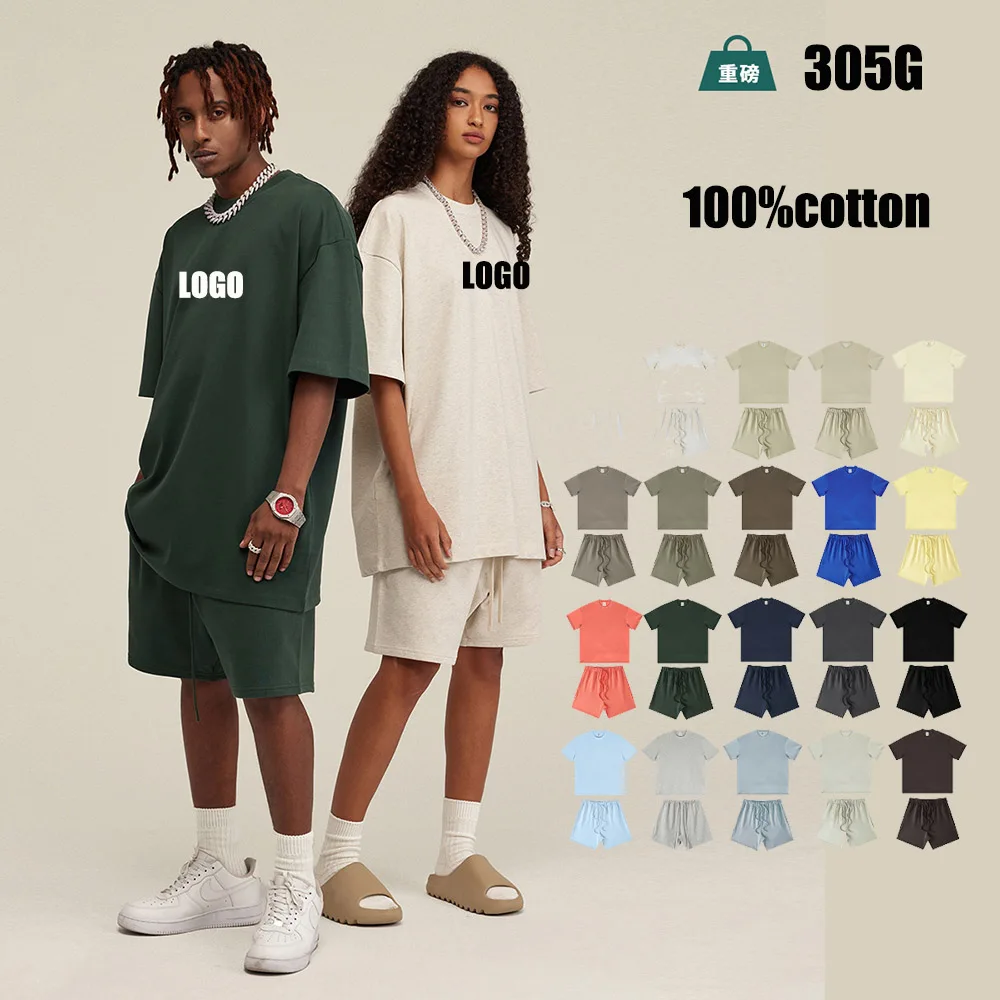 T-shirt ample à manches courtes délavé pour hommes, haut lourd personnalisé, petit décolleté, 305G, 440G, ensemble de couples d'objectifs lourds, été