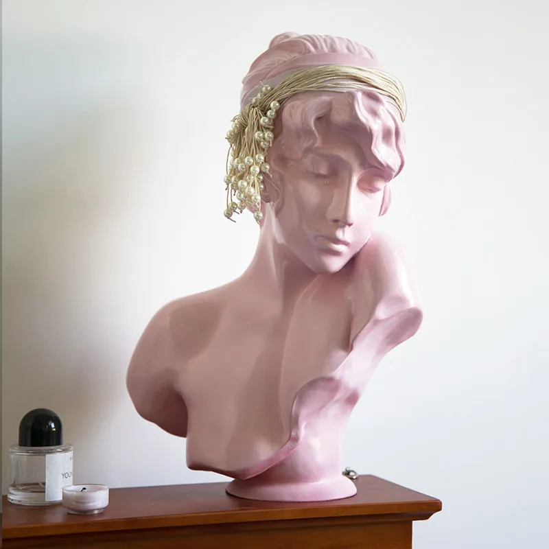 Pearl Girl Pink Sculpture Modern Art Living Room Entrance High-end Light Luxury Designer Soft Decoration Statue