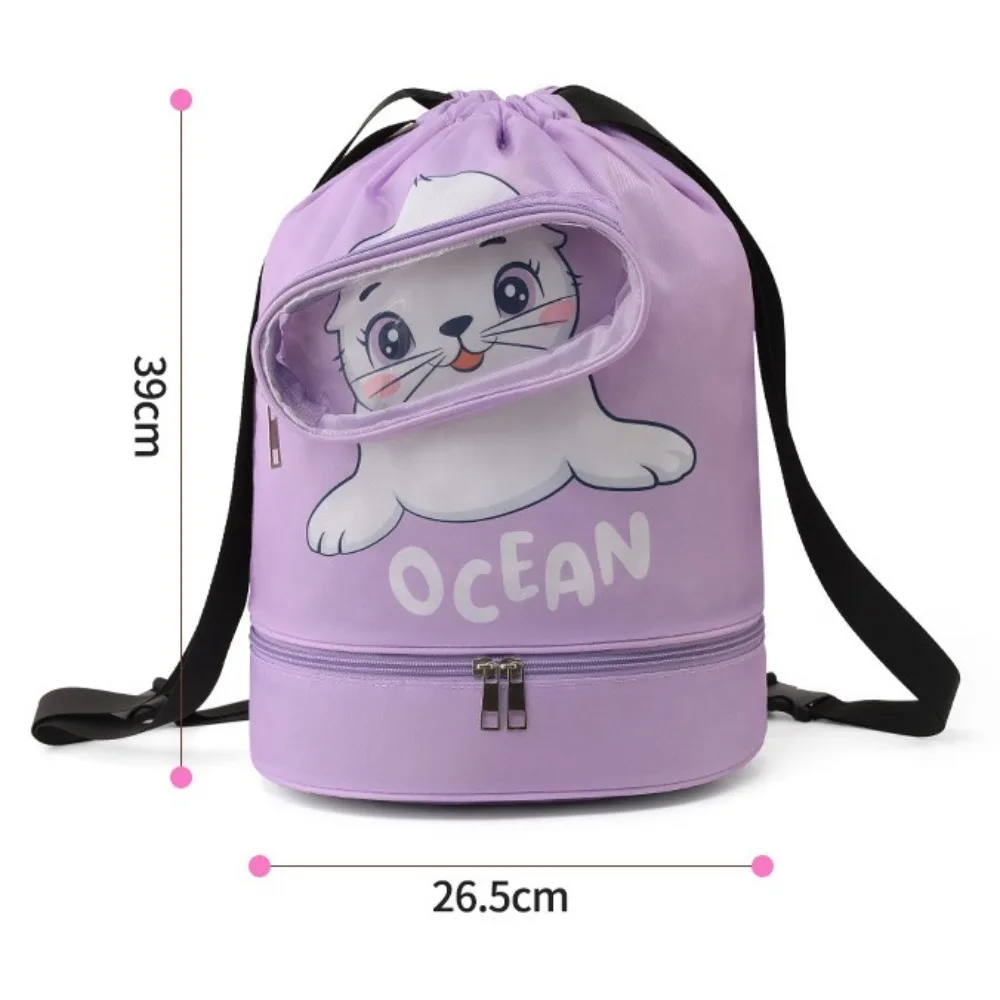 Cartoon Swim Bag for Kids Backpack Drawstring Storage Bag with Large Capacity for Swimming Travel Toiletries Wet and Dry Bag