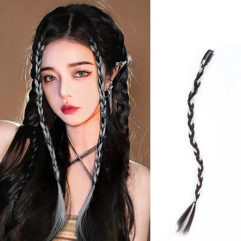 2pcs/set y2k Colorful Braided Wig Hair Clip for Women Fashion Cute Girl Wig Accessories