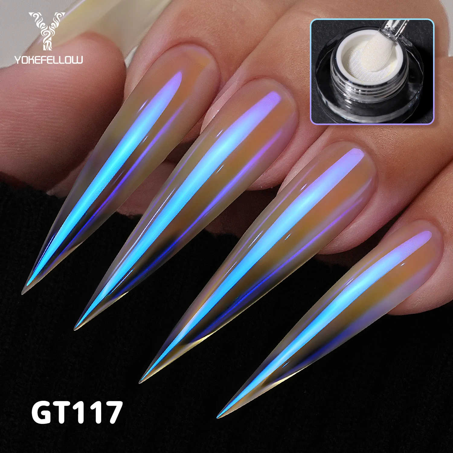 YOKEFELLOW GleamTap Chrome Nail Powder Midnight Tear Aurora Cushion Nail Art Glitter Decoration Home DIY Salon Manicure GT117