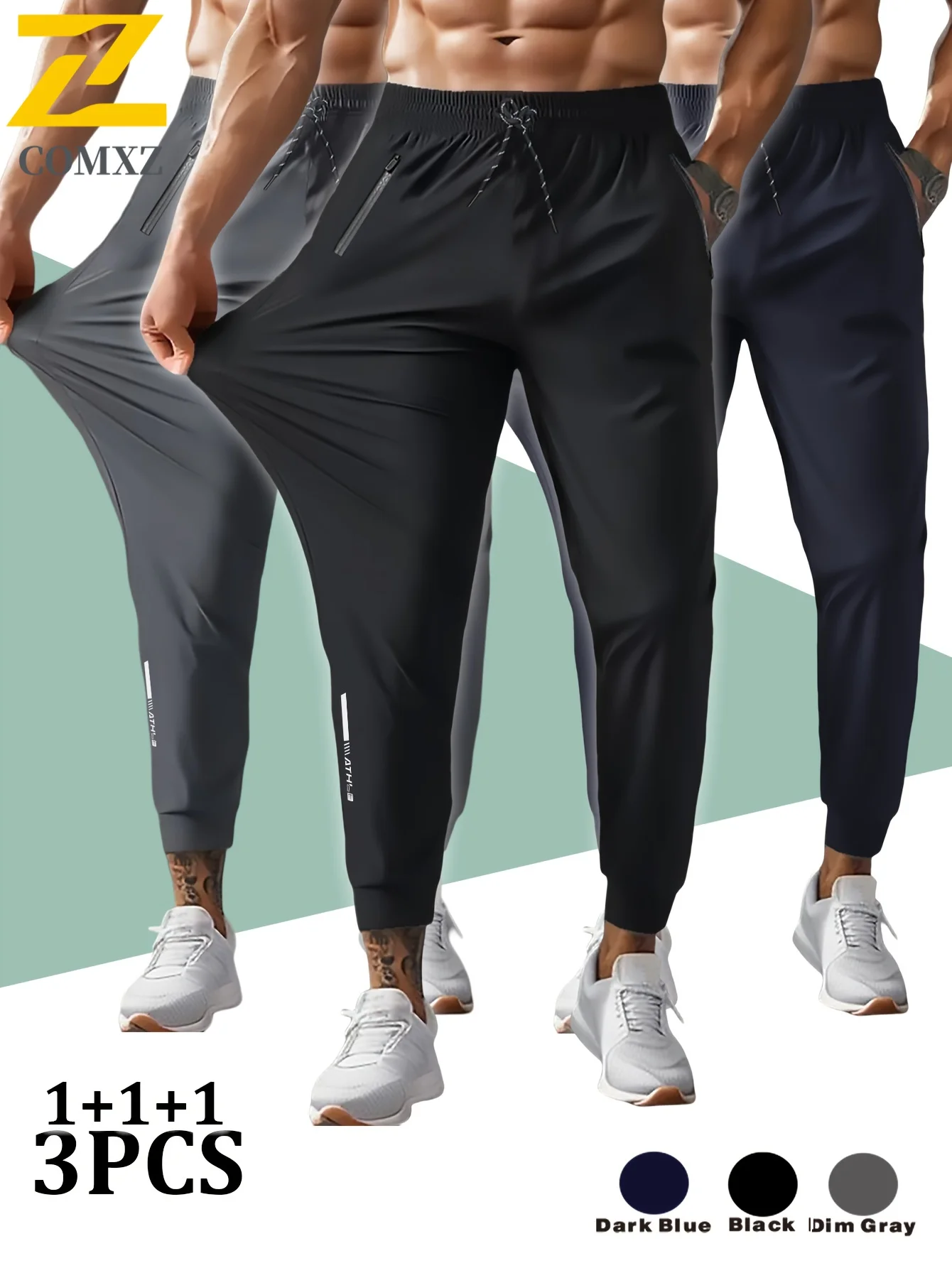 3 Pack Mens Jogger Pants Zipper Ankle Cuff Slim Fit Stretch Casual Running Lounge Sweatpants Trousers for Gym Workout Training