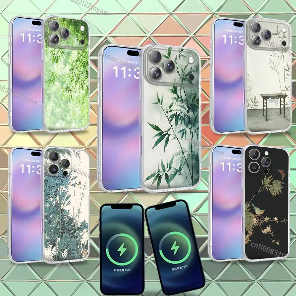 

Chinese Style Bamboo Elegant Fashion For iPhone 17,12Max,11,14Air,13Pro,15,16Plus,E,Mini for Magsafe Magnetic Frosted Phone Case