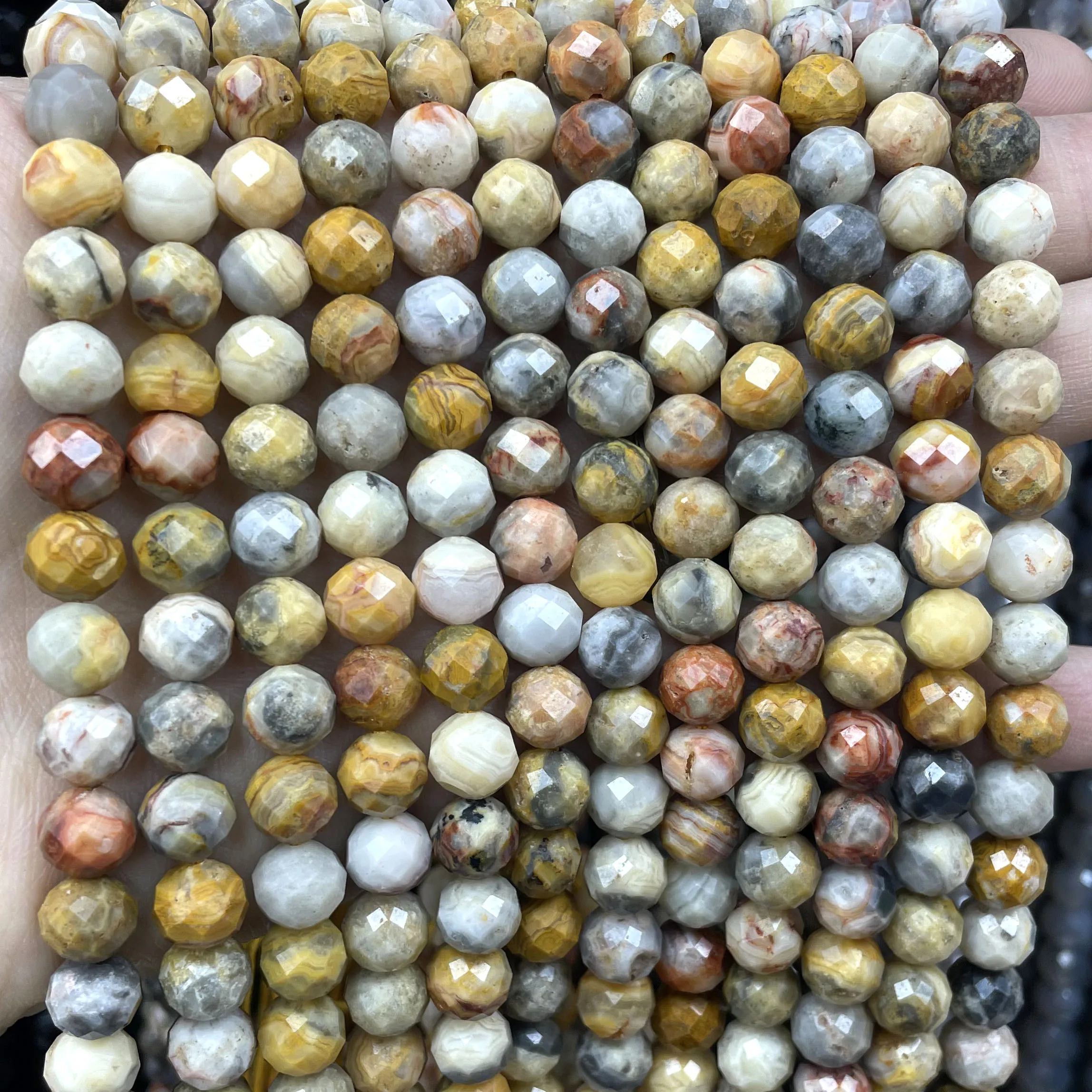 6 8 10MM Natural Stone Faceted Crazy Agates Loose Spacer Beads For Jewelry Making DIY Bracelet Necklace Accessories 7.5 inches