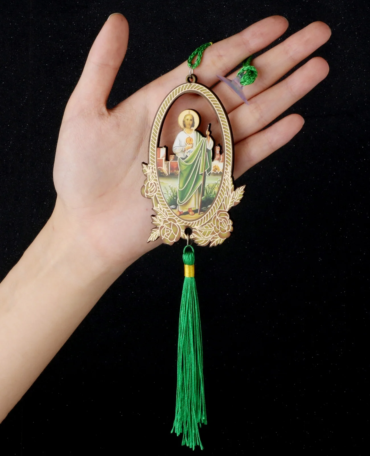 Random Color St.Jude Pendant Wooden Catholic Patron Saint Jude Charms Tassel Fringe Car Hanging Ornament Jewelry Accessories