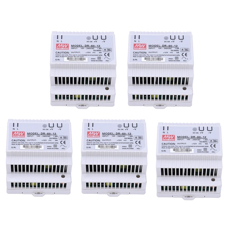 

5X Din Rail Power Supply 60W 12V Ac Dc Converter Dr-60-12 Power Supply 12V 60W Good Quality