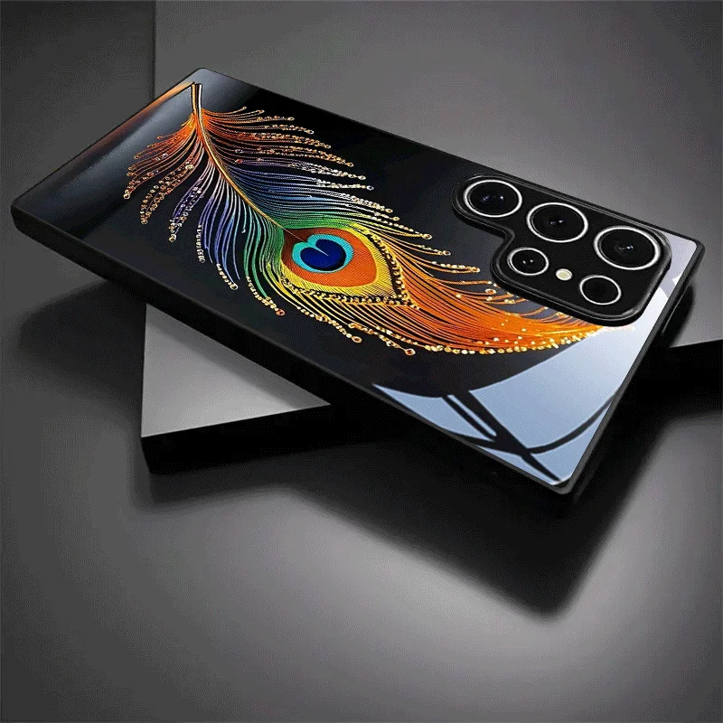 High-end Peacock feather Pattern TPU glass Phone Case, suitable for Samsung S26/S25/S24/S23/S22/S21/S20 and other models.