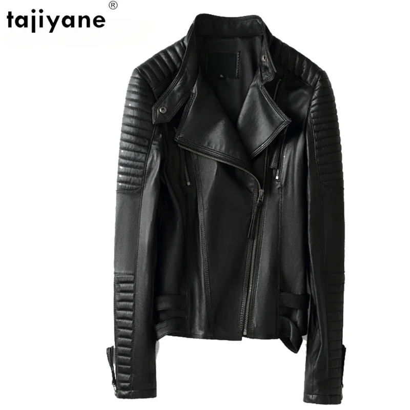 Tajiyane Sheepskin Women Loose Casual Biker Jackets Outwear Female Tops BF Style Black and Red Real Genuine Leather Coat