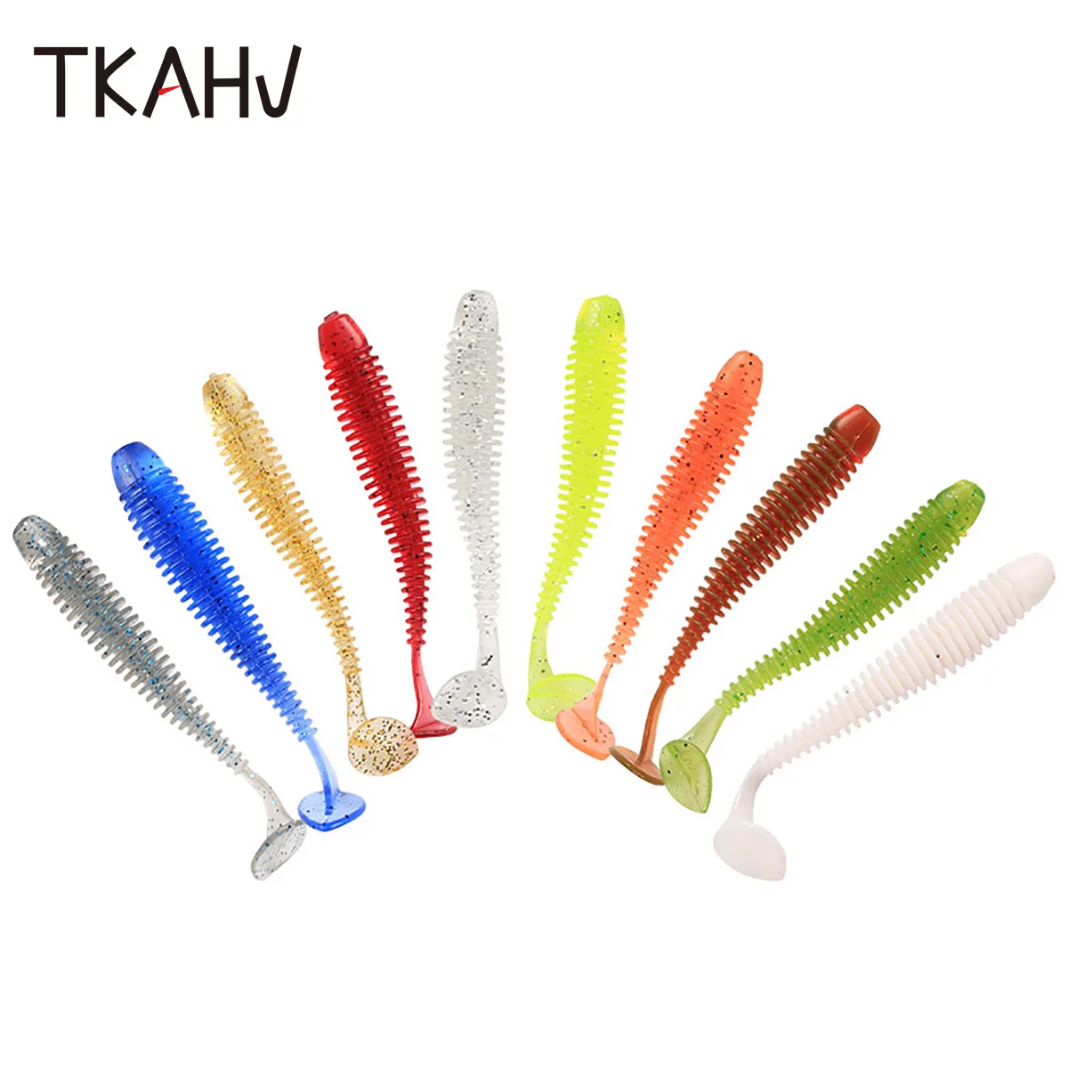 TKAHV 10 PCS 60 mm 75 mm Silicone Lure Paddle Tail Impact Ring Soft Shad Worm Artificial Bait Bass Jigg Wobblers Swimbait Tackle