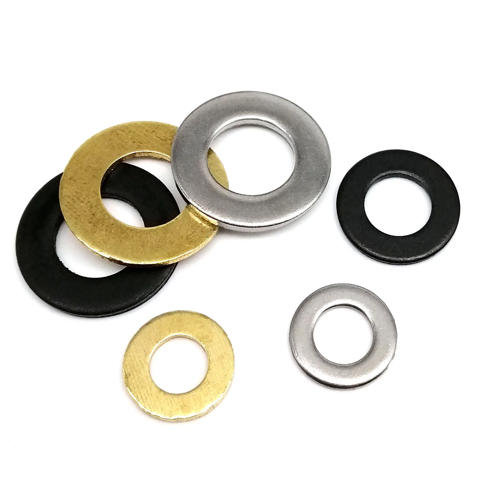 1 Box Mix M1.6 M2 M2.5 M3 M4 M5 M6 M8 M10 M12M16 Assortment Kit Flat Washer Plain Gasket Black 304 A2 Stainless Steel Brass GB97
