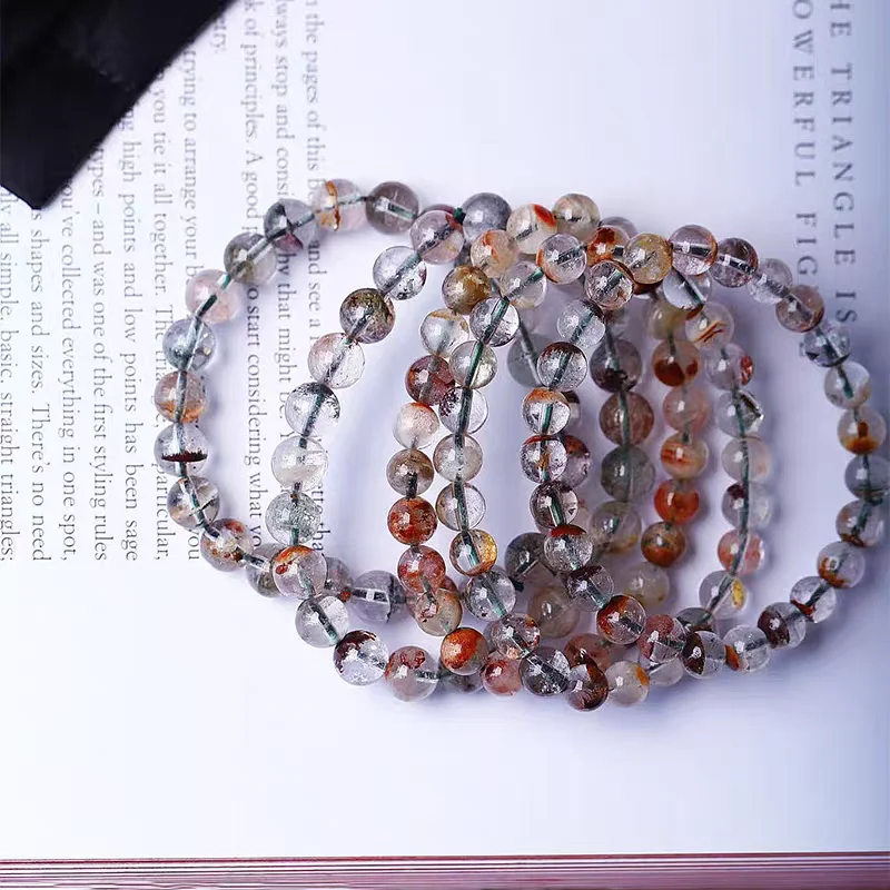 Natural Colorful Phantom Quartz Clear Round Beads Bracelet 8mm 10mm Women Red Green Phantom Stretch Bracelet AAAAA