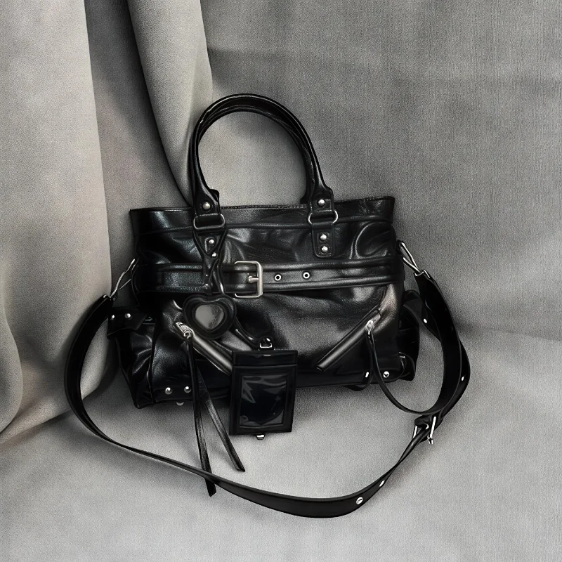 

Y2k Сумка с заклепками и кисточками Мотоциклетная сумка с прозрачным подвесным ремешком и пряжкой Дизайнерская сумка на плечо Роскошная кожаная сумка через плечо