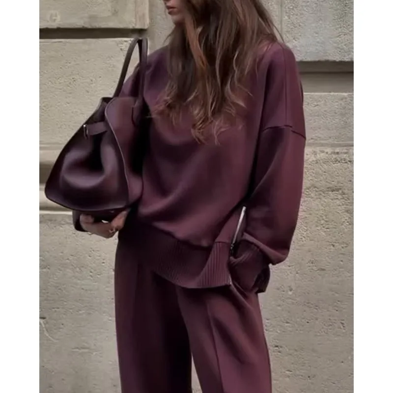 ربيع الخريف فضفاض البلوز غير رسمي مجموعة 2 قطعة مجموعات الزي النسائي نصف عالية الرقبة طويلة الأكمام البلوز واسعة الساق السراويل العصرية #6