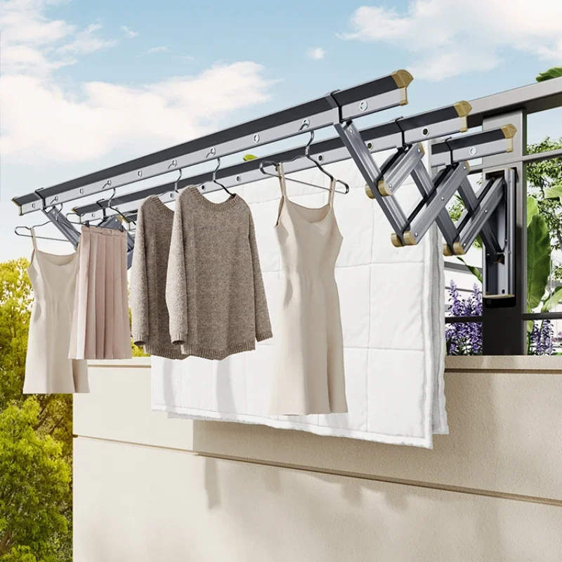 Retractable drying rack, outdoor clothes drying rod for home use outside the balcony window, folding outdoor cool push-pull