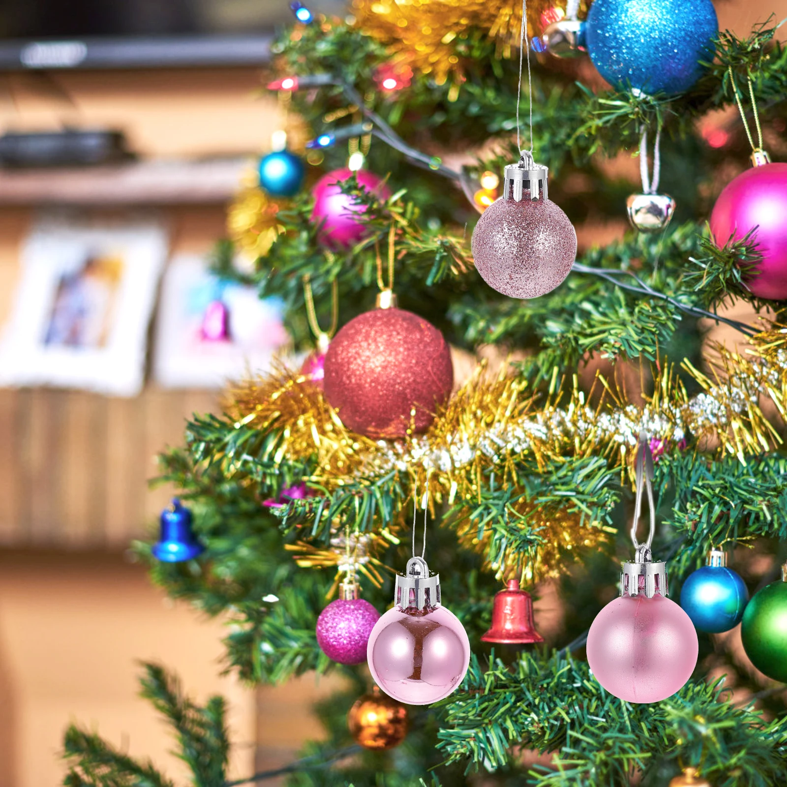 

24pcs Ball nament 3x3x3cm Christmas Golden Ball Plastic Christmas Tree Decor Hanging Holiday Party Wedding Home Garden