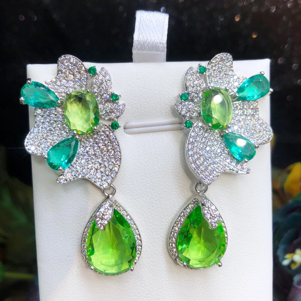 Kellybola New Luxury Gorgeous Romantic Green Drop Earrings For Women Wedding Party Shiny Earrings Fashion Jewelry High Quality