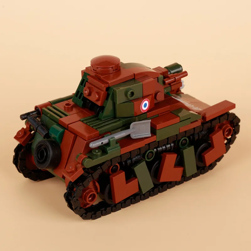 Military World War II French FT-17 Light Engineering Tank MOC Building Block R35 Tracked Tank Model Children\'s Toy