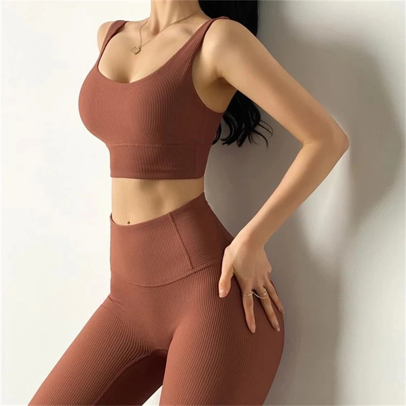 2PCS Women Yoga Set Gym Clothes Seamless Women Tracksuit Crop Top Bra Two Piece Set Workout Fitness Leggings Outfit Sports Suits