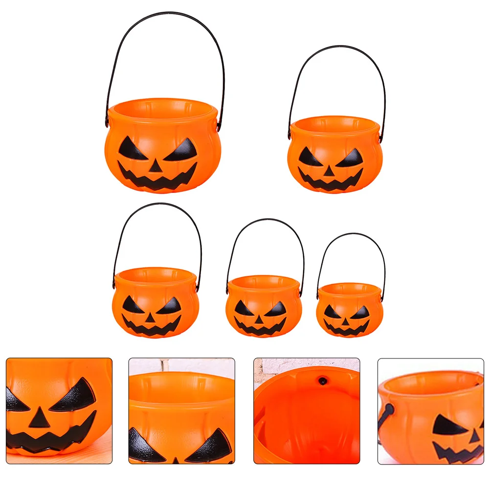 

Trick or Treat Snack Basket Portable Candy Jar Halloween Sweets Festival Scene Decor Decorations Pumpkin Bucket Plastic Child