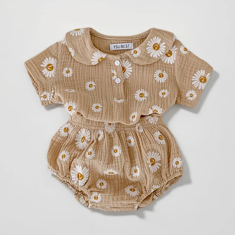 Neue Sommer Anzug 0-24M Säuglings Baby Mädchen Kleidung Set Kurzarm Baumwolle Gedruckt Hemd + PP Shorts kleinkind Baby Mädchen Kleidung Anzug