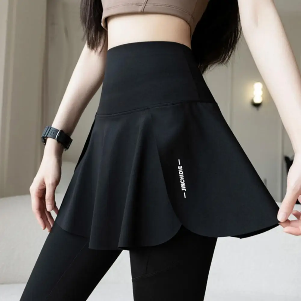Fake Tow-piece Women Yoga Pants Skinny Compression High Waist Phone Pocket Butt-lifted Sweatpants Skirts Seamless Skirt Leggings