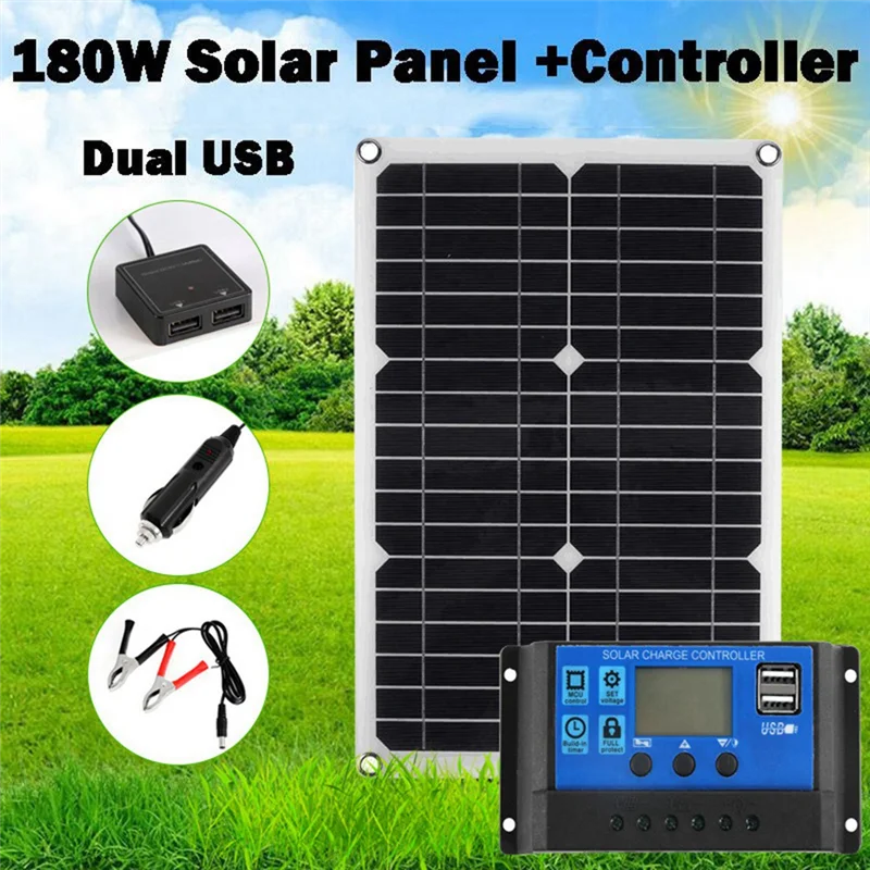 

A97Z 20W Car Battery Solar Panel System Kit Solar Charger Portable Flexible Solar Panel Controller 2USB Output Durable
