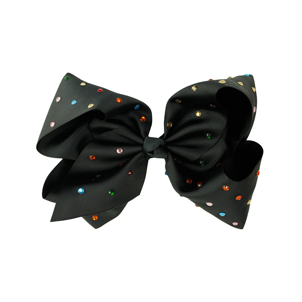 

8" Grosgrain Ribbon Boutique Hair Bows Bling Colorful Sparkly Rhinestones Rainbow Clips for Baby Girls Teens Toddlers Gifts