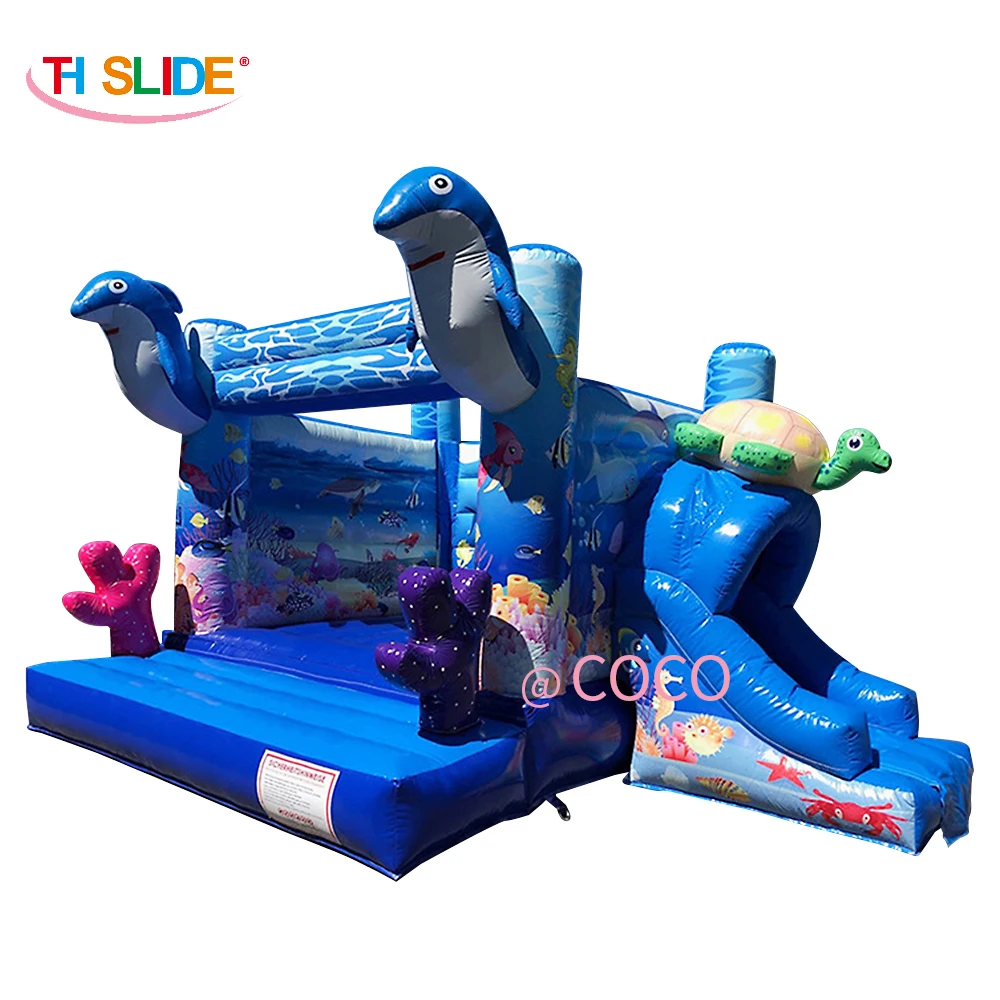 ocean theme inflatable bouncer house with slide, customized inflatable jumping house combos