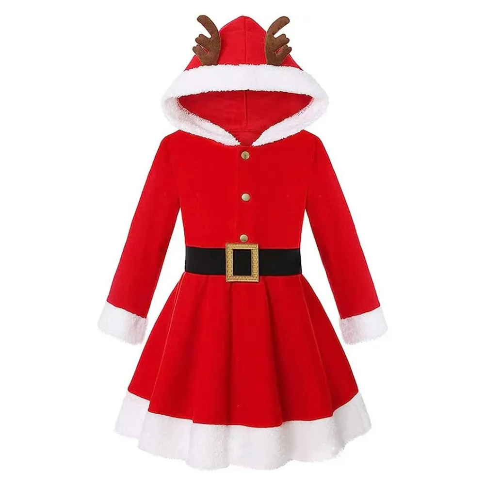 Novo veludo elk vestido de natal desempenho trajes de palco traje de natal inverno dos desenhos animados crianças vestido