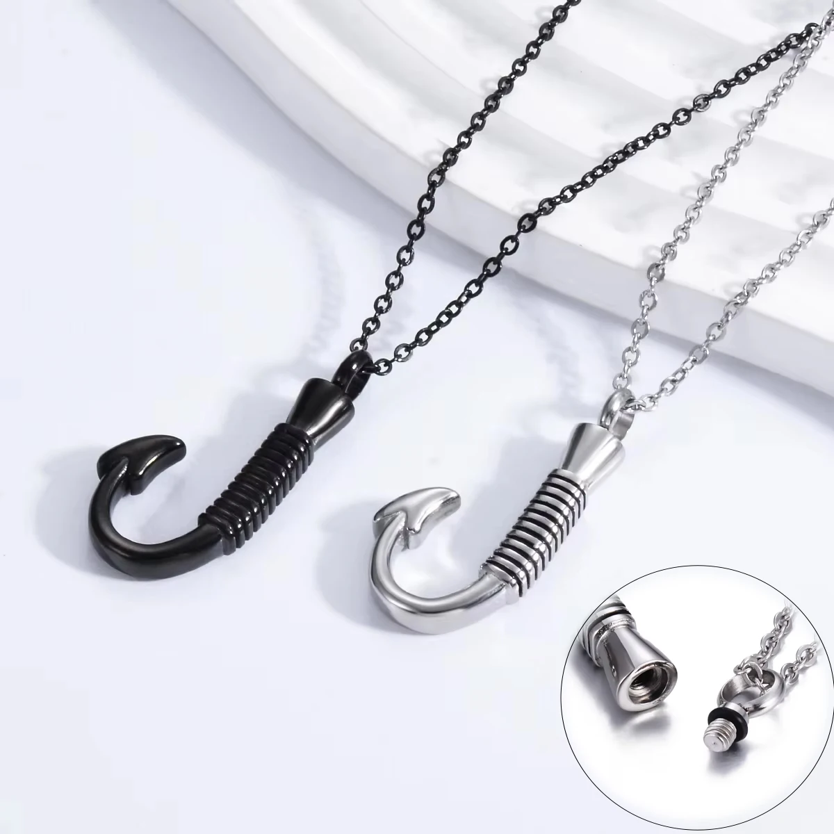 

Fishing Hook Shaped Cremation Necklace for Ashes Hair Stainless Steel Urn Memorial Pendant Keepsake Jewelry for Men Angler