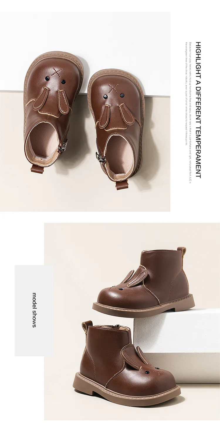 206 Cartoon-Kaninchen-Baby-Stiefeletten für Mädchen im England-Stil, niedliche Hasen-Winterstiefel mit niedrigem Absatz für Kinder und Mädchen – Detail 17