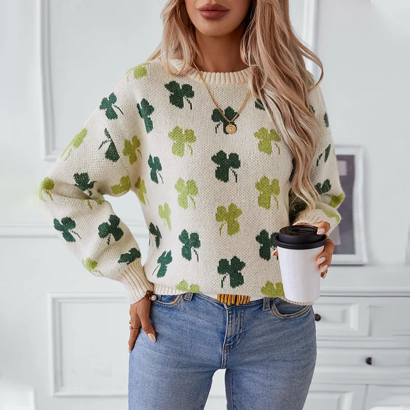 

Jacquard Pullover Sweater Women's Sweater 2024 Autumn/winter New Loose Long Sleeve Knitted Shirt