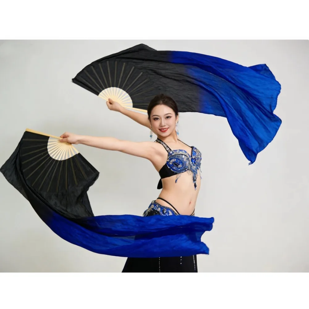 100% Silk Professional Dance Fan Veils One Pair Bellydance Stage Show Props Gradient Fans Oriental Dance Church Worship Costume