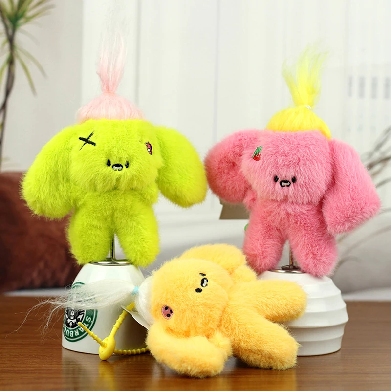 Cute Fried Fur Puppy Pendant Cartoon Plush Doll Toy Backpack Hangings Decoration Gifts