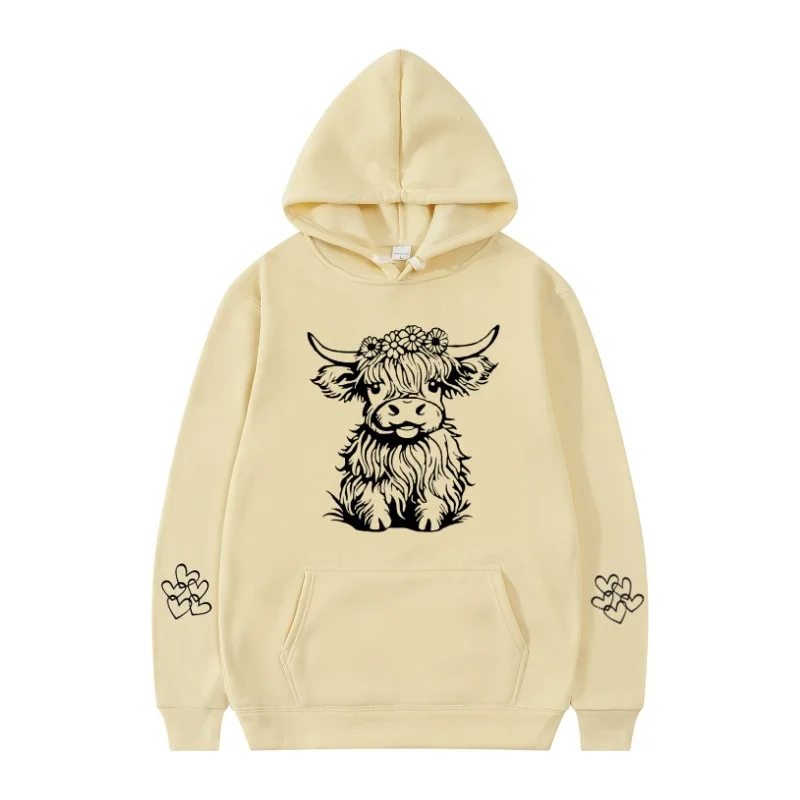 2024 felpa con cappuccio da donna Highland Cow Print felpa con cappuccio Casual per uomo Pullover felpe Unisex a maniche lunghe con abbigliamento con cappuccio