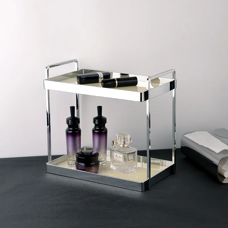 Double Desktop Silver Shelf Kitchen Bathroom Porch Cosmetics Water Cup Acrylic Shelf