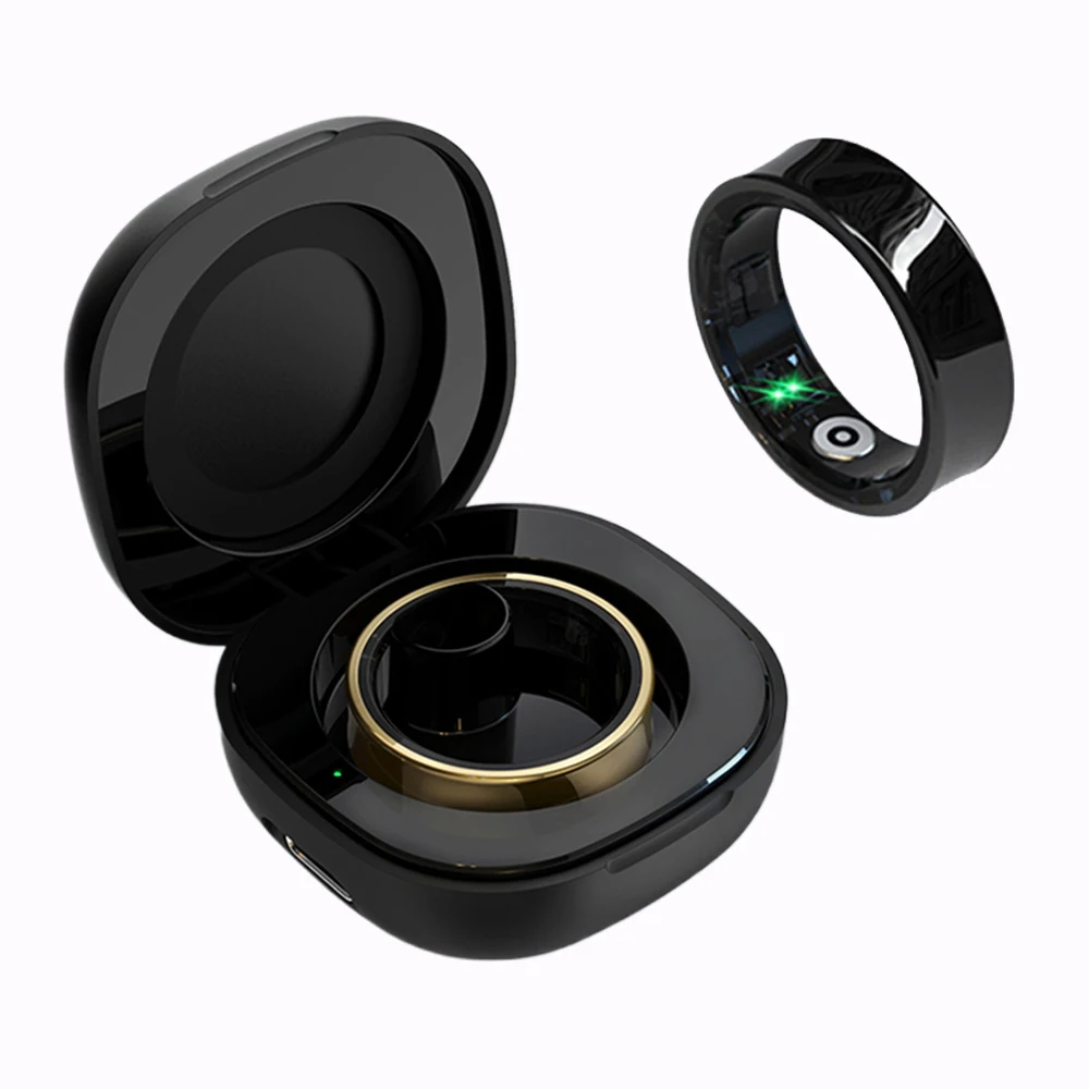 Anel inteligente de fitness com estojo de carregamento, anéis de saúde para monitoramento de temperatura da pele e frequência cardíaca para homens e mulheres