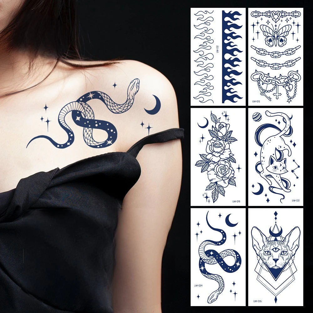 Size:9x16cm New Herbal Tattoo Sticker Snake Animal Semi Permanent Waterproof Tattoo Durable Spot Arm Juice Tattoo